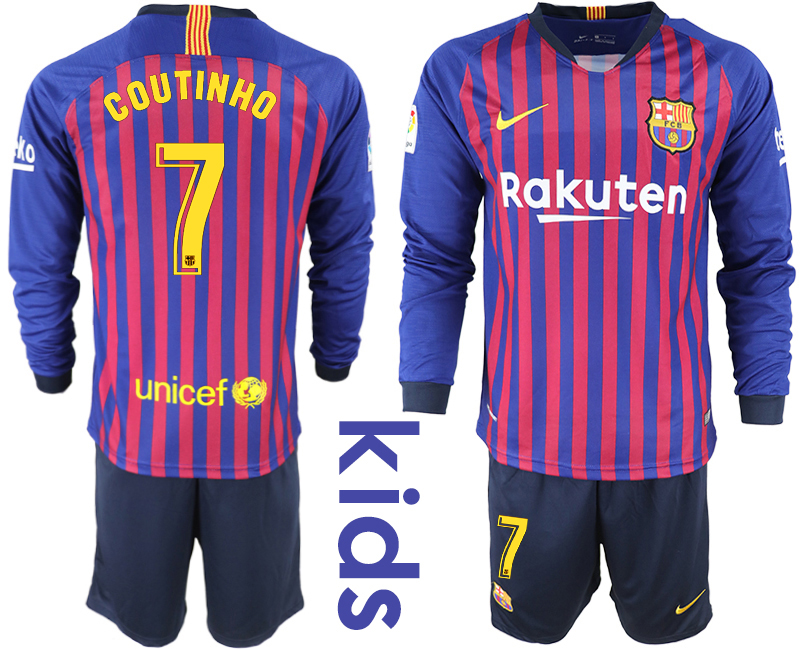 2018_2019 Club Barcelona home long sleeve Youth #7 soccer jerseys->youth soccer jersey->Youth Jersey